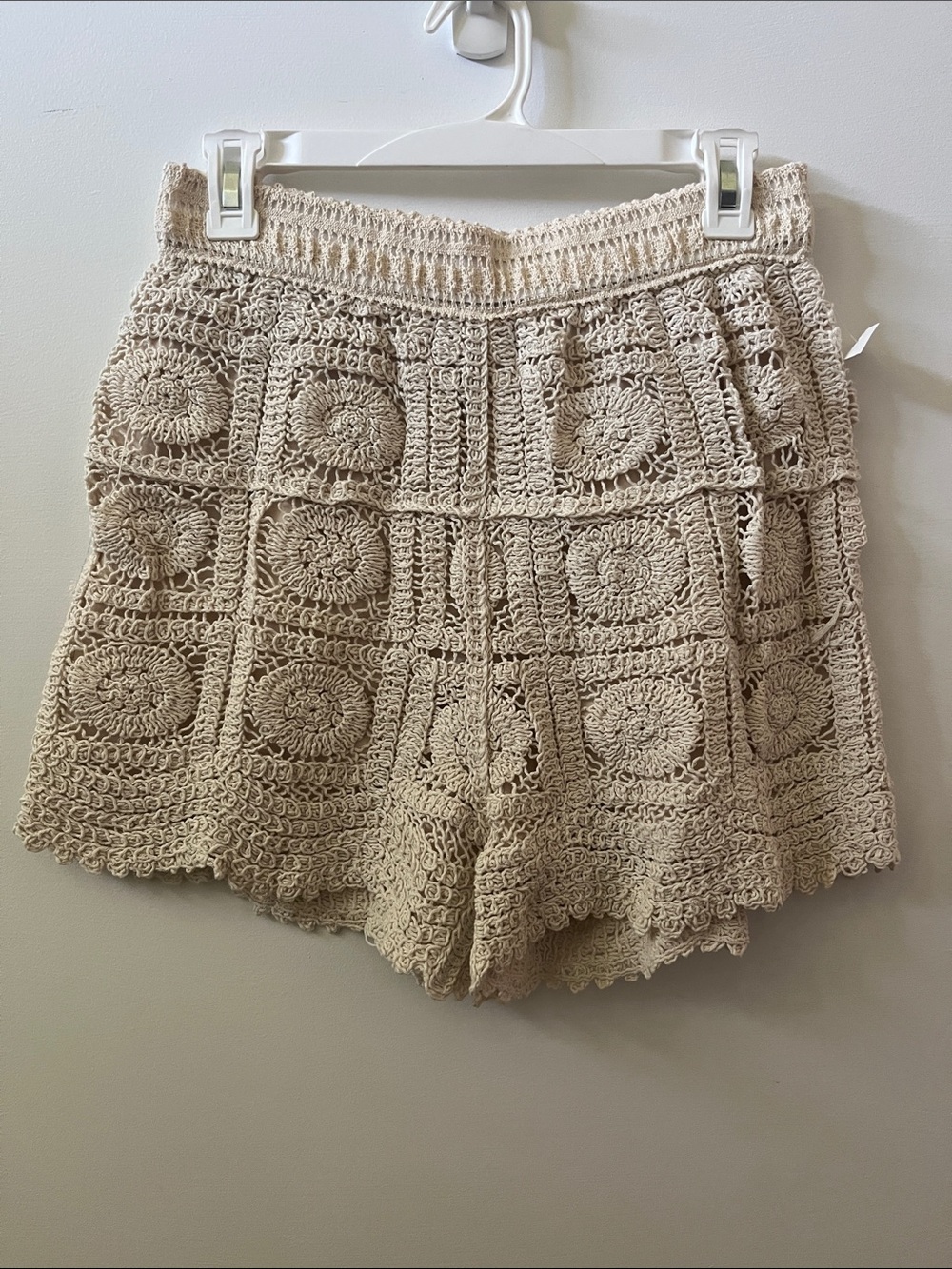 Rebellion Cream Crochet High-Waist Women’s Boho Shorts NWT L